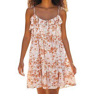 NWT J. Crew Tiered Mini Sundress Orange Floral Ruffle Pockets Adjustable - L